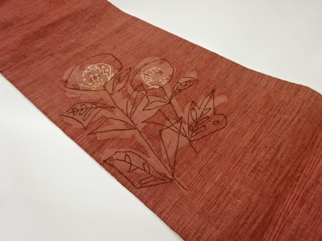 JAPANESE NAGOYA OBI / MAWATA TSUMUGI / WOVEN ABSTRACT FLOWERS